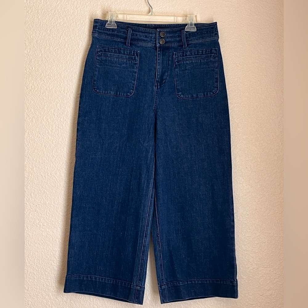 ModCloth wide leg jeans gaucho dark wash sailor pockets high rise size